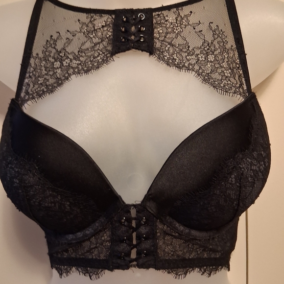 Victoria’s Secret Very Sexy High Neck Lace Up Push Up Bra 32C sheer - Picture 2 of 5